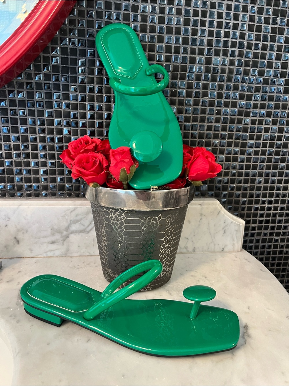 Green Patent sandals